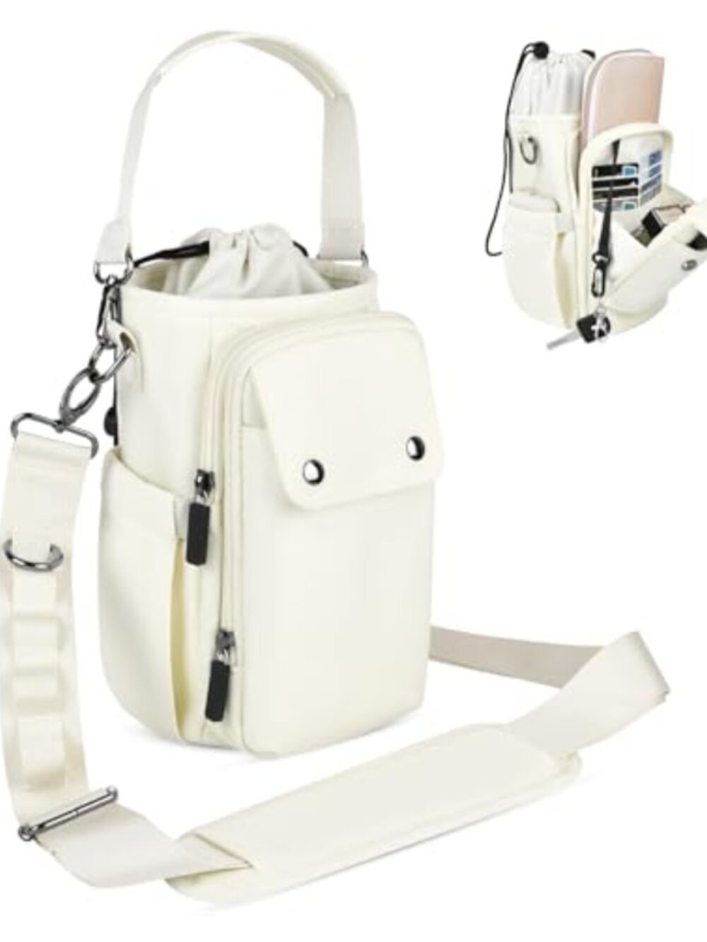 Insulated Water Bottle Holder Crossbody Sling Bag with Phone Purse Pockets